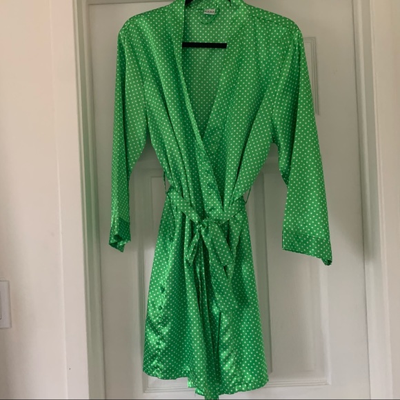 Green + White polka dot silky robe - Picture 1 of 4